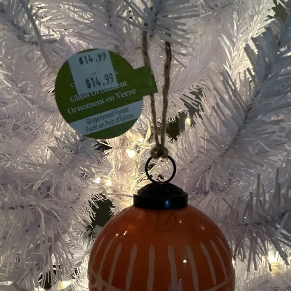 Gingerbread Forest Glass Round Ornament Brown White Christmas Holiday